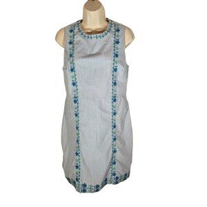Vineyard Vines Pop Embroidered Hydrangea Blue White Stripe Dress Women's Size 8